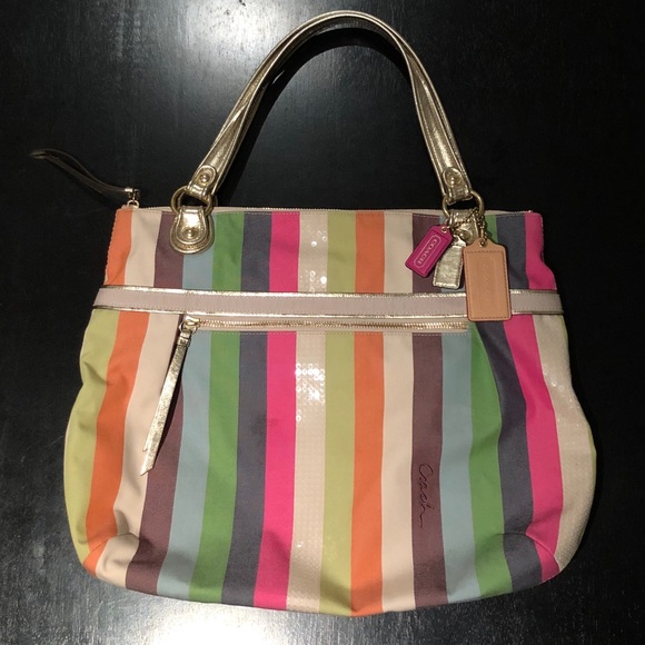 Coach Handbags - Poppy Legacy Stripe Glam Tote